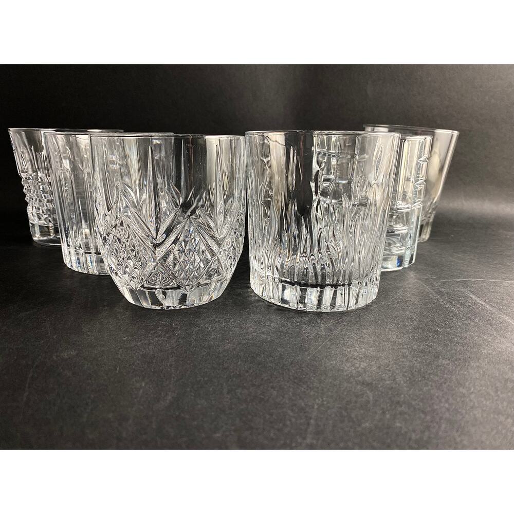 Curated Set of 6 Unique Whiskey Glasses - Vintage Barware, Assorted Designs